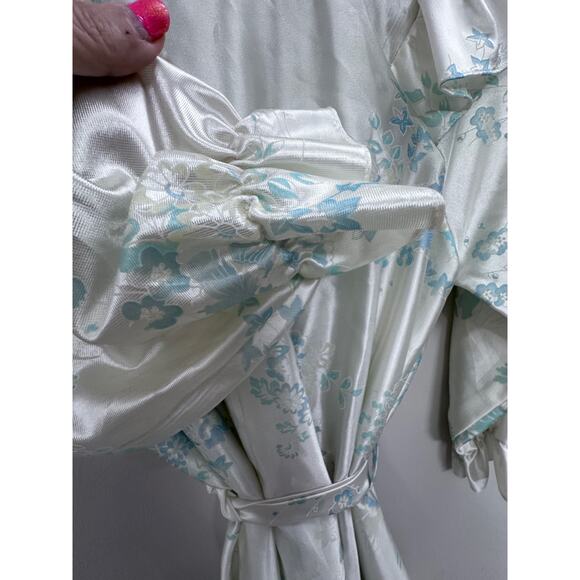 VINTAGE floral cream blue robe peignoir women's size medium 12 14 - Picture 6 of 9